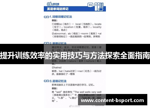 提升训练效率的实用技巧与方法探索全面指南